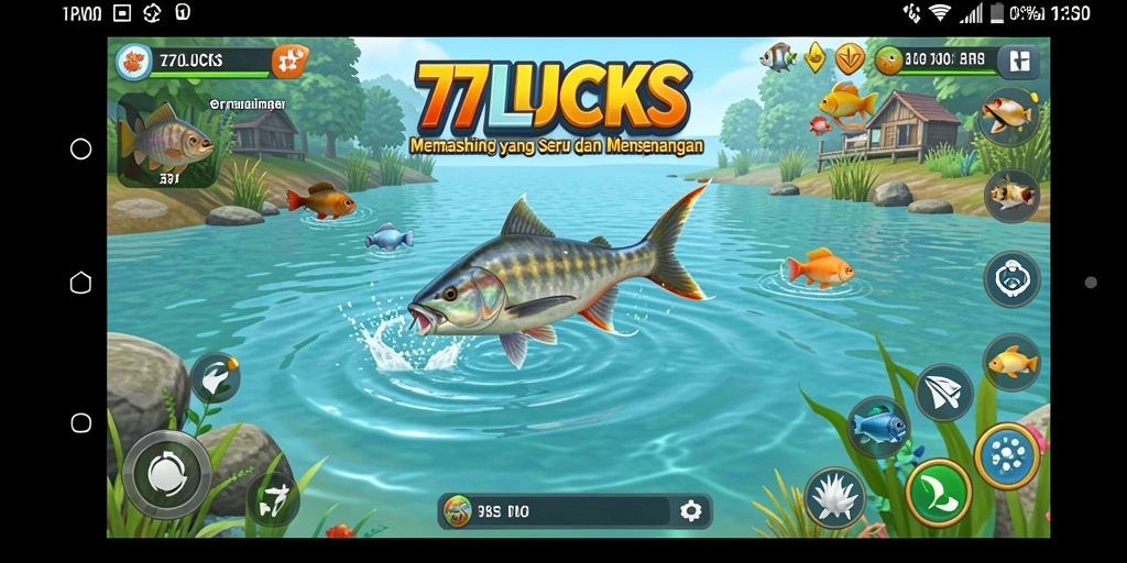 Tampilan gameplay seru di 77LUCKS saat menangkap ikan.