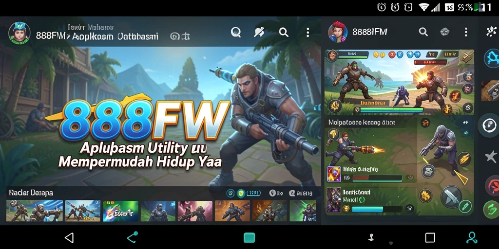 Tampilan utama aplikasi 888FW dengan fitur-fitur utility yang bermanfaat.