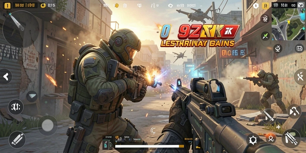 Tampilan gameplay mendebarkan di 99ZK dengan aksi tembak-menembak yang seru.
