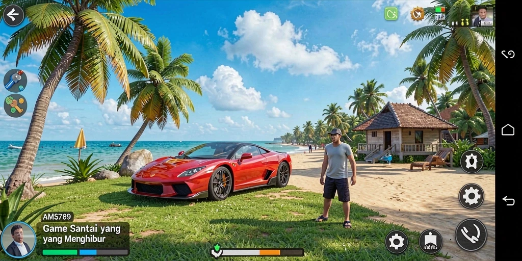 Tangkapan layar utama AMS789 yang menunjukkan gameplay yang ceria dan menarik.