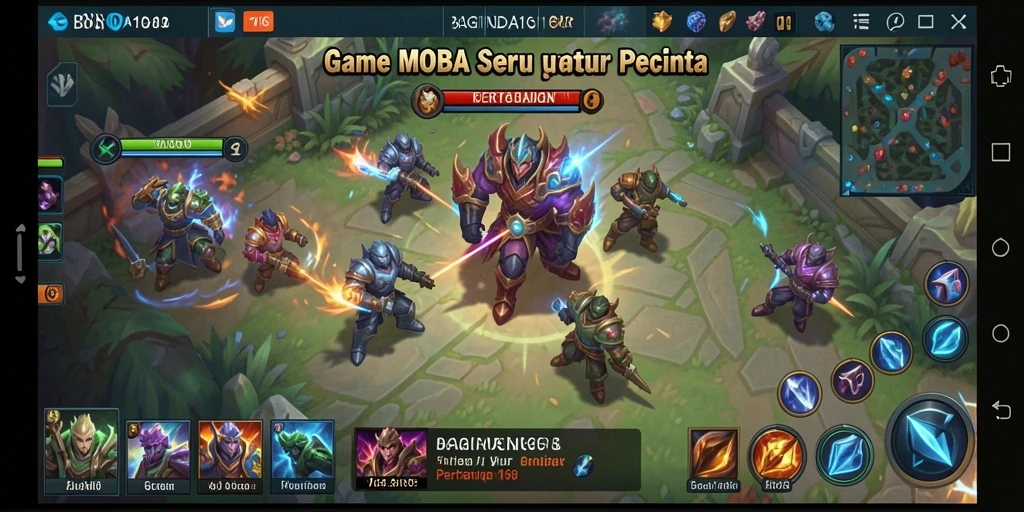 Screenshot utama BAGINDA168 menampilkan pertarungan seru antara para karakter MOBA.