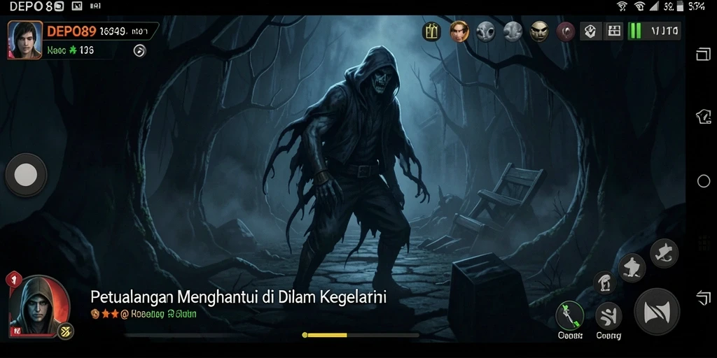 Gameplay seram DEPO89 dengan suasana mencekam dan makhluk menyeramkan.