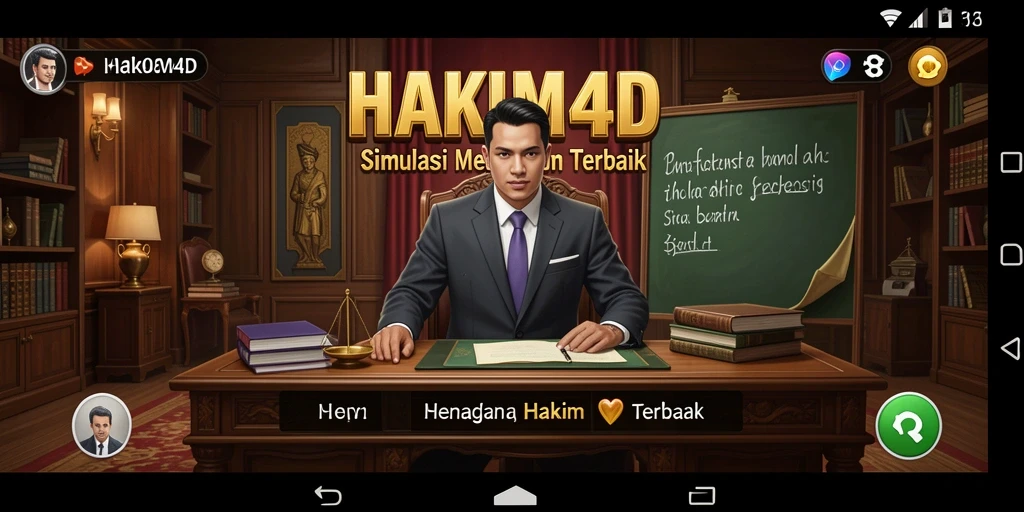Tampilan gameplay HAKIM4D dengan sisi hukum yang menantang.