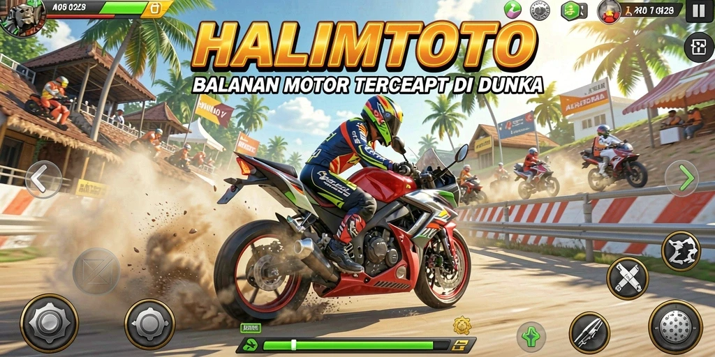 Gameplay menegangkan HALIMTOTO menghadirkan balapan motor yang mendebarkan.