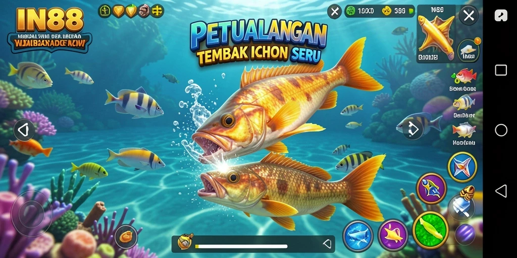Screenshot gameplay IN88 menampilkan keseruan menembak ikan dengan grafis yang indah.