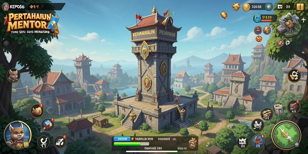 Tampilan gameplay KEPO66 dengan menara pertahanan yang strategis.