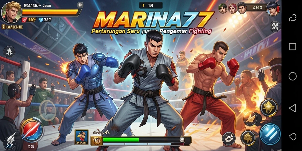 Tampilan gameplay MARINA77 dengan pertarungan yang intens.