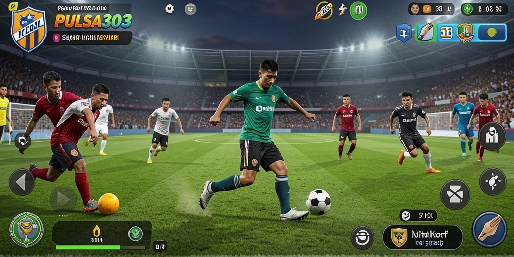 Screenshot PULSA303 menampilkan aksi intens di lapangan sepak bola.