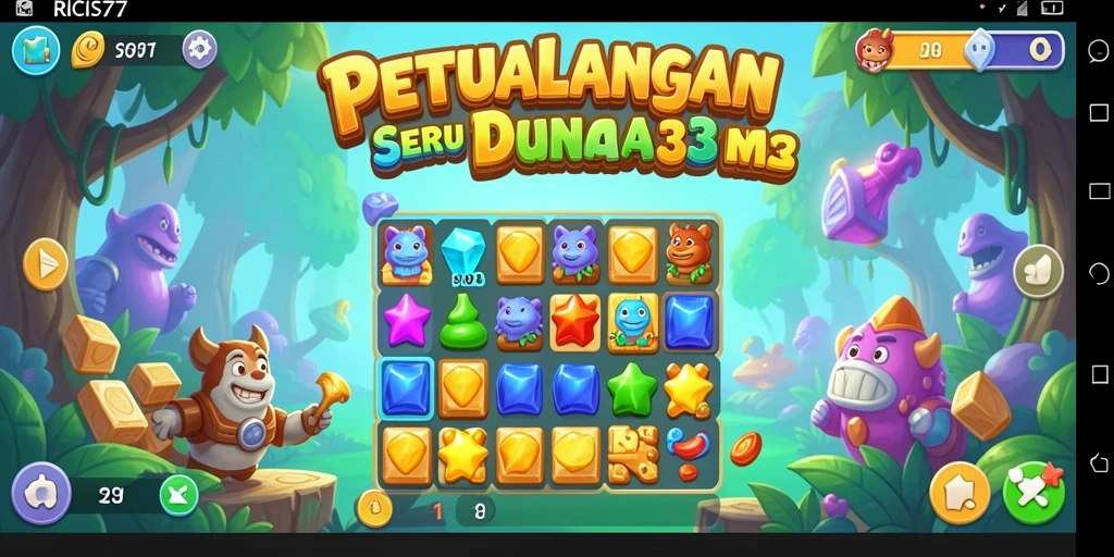 Gameplay RICIS77 yang penuh warna dan tantangan Match-3.
