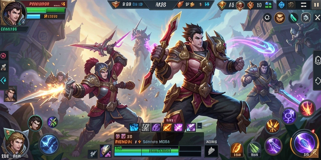Screenshot RK88 menunjukkan intensitas pertempuran seru dalam game MOBA.