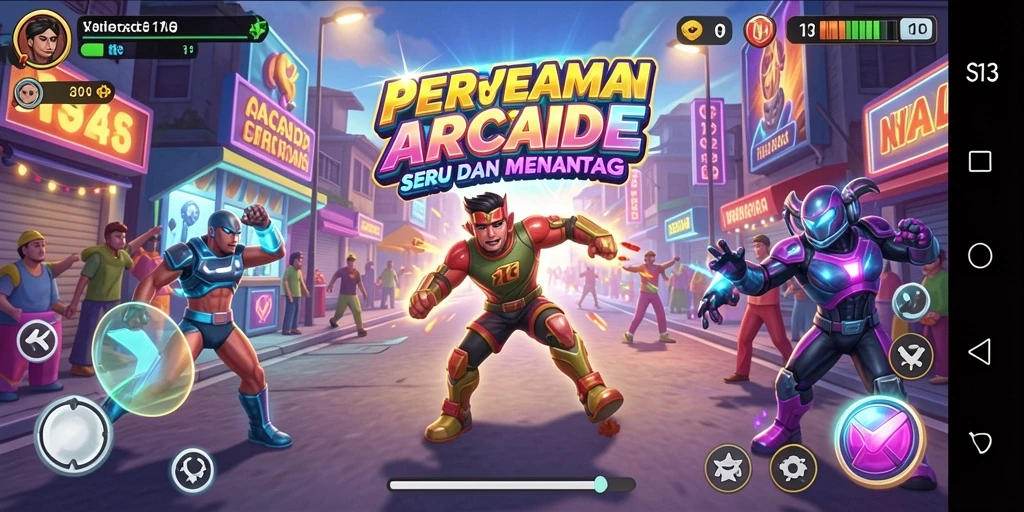 Tampilan aksi seru di S13 dengan gameplay Arcade yang menarik.